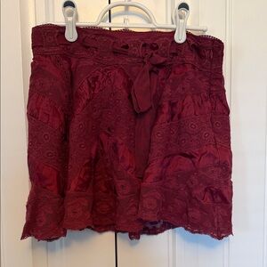 LoveShackFancy Shayda Burgundy Lace Mini Skirt